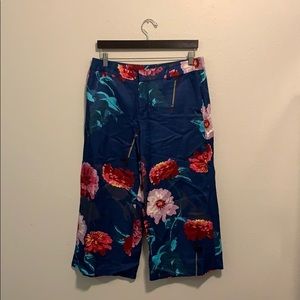 Floral Print Cropped Wide Leg Trousers